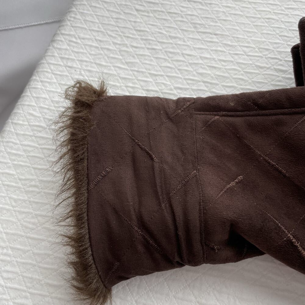Y2K Faux Suede Fur Trim Hooded Coat Zip Up Women’s Medium 2000s VTG Brown Jacket - Picture 16 of 16